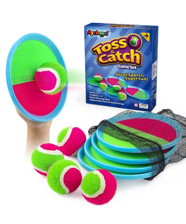 Ayeboovi Toss and Catch Ball Set Beach Toys Boys Toys Outdoor Toys Yard Games Outdoor Games Easter Gift for Kids Ball and Catch Game with 4 Paddles and 4 Balls Upgraded Version