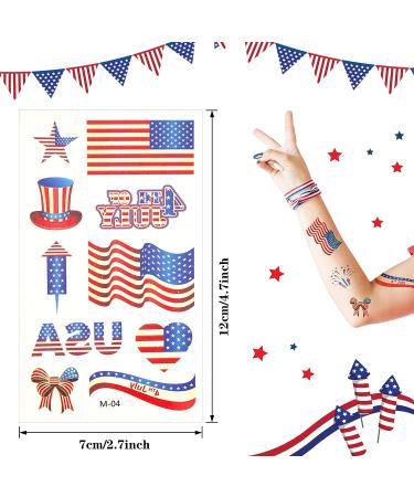 20 Sheets Patriotic Temporary Tattoos - Red White Blue 4th of July Stickers for Kids & Adults - Independence Day Design - Buy Online on GoSupps.com