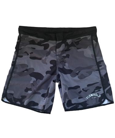 Flowhold MMA Shorts for No Gi BJJ, Grappling, Kickboxing, Crossfit, Jiu Jitsu Updated Dark Camo Medium