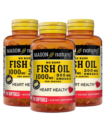 Mason Natural Omega 3 Fish Oil 45 Day Supply 1000mg with EPA and DHA for Joint Support 90 Softgels (Pack of 3) Unflavored 90 Count (Pack of 3)