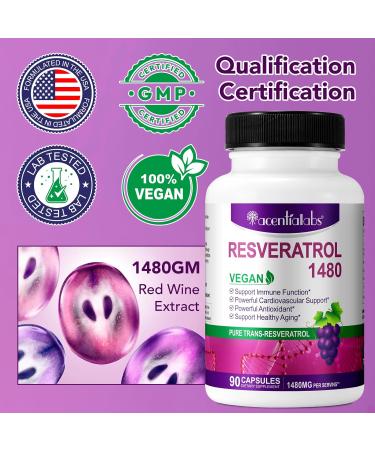 Resveratrol 480MG with Quercetin | 90 Capsules - Antioxidant Supplement for Healthy Aging & Immune Support - Buy Online on GoSupps.com