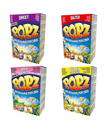Popz Microwave Popcorn Pick N Mix - Choose From 4 Flavours | Sweet Salty Butter Sweet & Salty Flavour Zero Trans Fat Popping Corn - Pack of 3 90 g (Pack of 3)