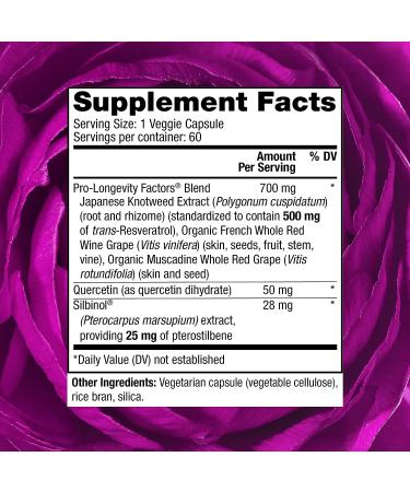 Reserveage 500mg Resveratrol with Pterostilbene | Antioxidant Supplement for Cardiovascular Health | Supports Healthy Aging | 60 Capsules - Buy Online on GoSupps.com