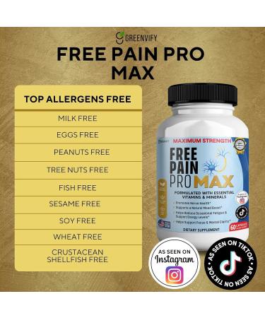 GREENVIFY Free Pain ProMax Maximum Strength 60 Capsules Nerve Health Support with Vitamins & Minerals 30 Day Supply (1) - Buy Online on GoSupps.com