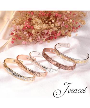Jeracol Vintage Flower Copper Magnetic Bracelet | 99.9% Pure Copper Bangle with 6 Magnets (3500 Gauss) | Adjustable Size Bracelet for Women and Men | Valentine's Day Gift | Includes Gift Box - Buy Online on GoSupps.com