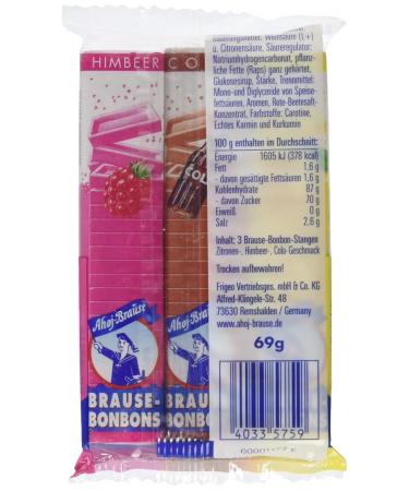 Ahoj-Brause Bonbon Rods - 36 Pack of Flavorful Bars (Lemon Cola Raspberry) | International Shipping Available - Buy Online on GoSupps.com