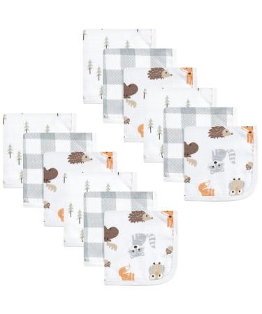 Hudson Baby Unisex Baby Cotton Muslin Washcloths, Woodland, One Size Woodland One Size