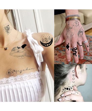 Shegazzi Minimalism Line Art Temporary Tattoos - 28 Sheets, 220+ PCS - Moon Sun Star Snake Flower Space Designs - For Men Women Adults Kids - Finger Neck Fake Tattoo Stickers - Buy Online on GoSupps.com