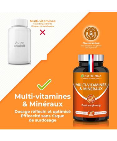 Multivitamins and Minerals - Unique Formula with Ginseng - Vitamins B1 B3 B6 B9 B12 C D3 Iron and Calcium - Energy Vitality Power - Made in France - Nutrimea - Buy Online on GoSupps.com