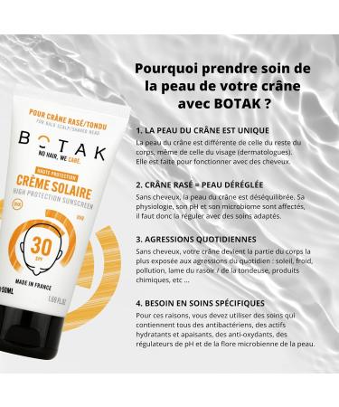BOTAK Sunscreen SPF30 for Shaved/Shorn/Bald Head | Vegan French | High UV Protection | 0 white marks | Non-greasy | Waterproof | Anti-dryness | Regulates pH and microbiota | 50mL - Buy Online on GoSupps.com
