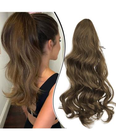 Dcbaboo 18inch Claw Clip in Ponytail Hair Extensions Long Wavy Ponytail Extension Curly Synthetic Pony tails Natural Wave One Piece Hairpiece Fake Ponytail for Women Chestnut Brown 18 inch 150g Chestnut Brown