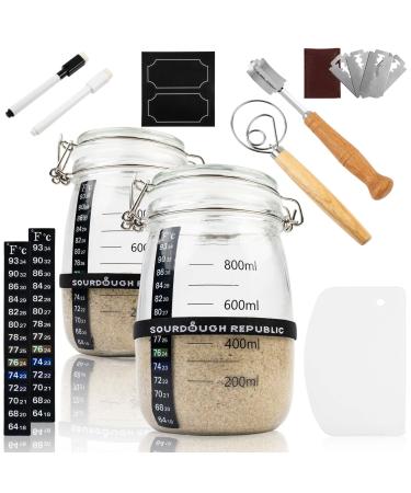 Sourdough Starter Jar Kit, 2-Pack, 34 oz. Glass Jars for Sourdough Starter, Wide Mouth Starter Dough Crock (SDJ-2)