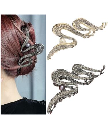 Souarts butterfly flowers hair clip big thick hair metal hair clips for girls women non -slip hair jaw clips hair claws hair styling accessories (gold rhinestone pearls 2er)