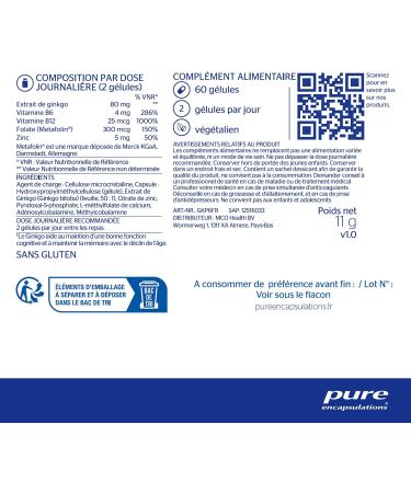 Pure Encapsulations - Ginkgo Plus - Memory and Concentration - With Vitamins B6 B12 Zinc and Folate - 60 Capsules - Buy Online on GoSupps.com