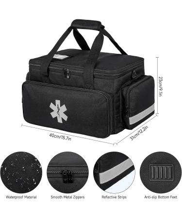Jamiukro Big First Aid Bag | Empty Emergency Nurse Punch & Medication Travel Bag | Black Medical Storage Solution - Buy Online on GoSupps.com