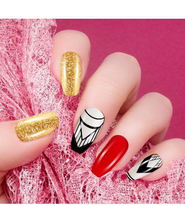 Maitys 216 Pieces Short Coffin Press on Nails Glitter Glossy Full Cover - Elegant Pattern False Nails for Nail Salon & DIY Decoration - Buy Online on GoSupps.com