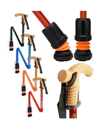 Shock Absorbing Cork Handle Folding Walking Stick - Improves Safety Improves Grip Reduces Shocks & Jarring