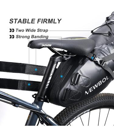 NEWBOLER 13L Waterproof Reflective Bikepacking Saddle Bag - Large-Capacity Roll Up Rear Tail Pack for Bicycles - Black - Buy Online on GoSupps.com