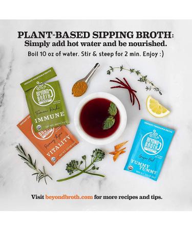 BEYOND BROTH Organic Vegan Vegetable Sipping Broth with Ginger, Basil, & Parsley | Digestion Support | Keto, Gluten Free, Whole 30, Non GMO | 18 Servings - Buy Online on GoSupps.com