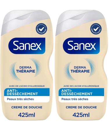 SANEX - Derma Th rapie - Cr me de douche anti-dess chement - Peaux tr s s ches - R duit les d mangeaisons -Complexe d acides amin s et acide hyaluronique - 425ml (Lot de 2) Jaune 425 ml (Lot de 2)