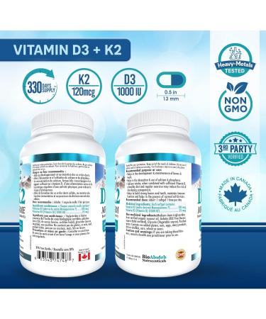 Vitamin D3 1000 IU + Vitamin K2 MK-7 (120 mcg). 330-Day Supply Of Vitamin D3 K2. Organic Coconut Oil Base For Optimal Absorption of K2 D3 Vitamin Supplement (330 Softgels of Vitamin D K2) - Buy Online on GoSupps.com