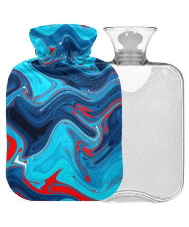 Naanle hot hot water bottle with cover red blue marble transparent hot water bottle heat bottle for back pain relief handfoot warmer neck heat and cold therapy 1l