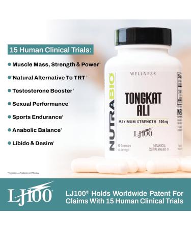 NutraBio Tongkat Ali LJ 100 - 200mg Capsules for Muscle Mass Strength & Performance - 60 Servings - International Shipping Available - Buy Online on GoSupps.com