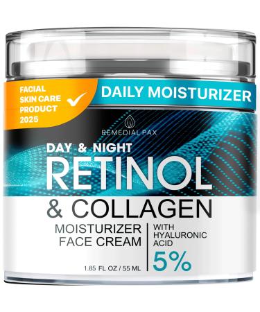 Face Moisturizer Retinol Cream Anti Aging Neck Firming Cream Collagen Day & Night Face Cream with Hyaluronic Acid for Women & Men 1.85 Fl Oz