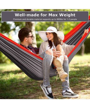 COMMOUDS Double Camping Hammock with Mosquito Net, Rain Fly, and Tree Straps - Portable 2 Person Nylon Parachute Hammock Tent for Backpacking, Travel, and Hiking - Grey - Buy Online on GoSupps.com