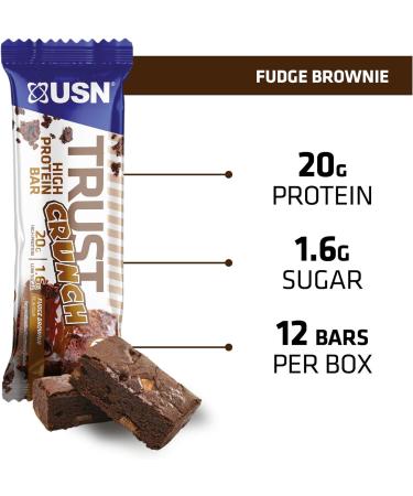 USN Trust Crunch Fudge Brownie Protein Bars - 20g Protein, Indulgent & Filling Snacks (12 x 60g Bars) - Buy Online on GoSupps.com