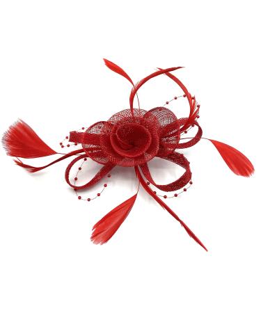 Ladies Feather Beaded Beak Clip Fascinator Weddings Races Royal Ascot Hair Piece Red