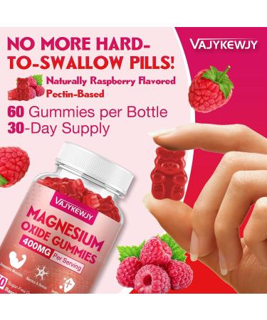 Magnesium Oxide Gummies 400mg for Adults & Kids High Absorption Stress Relief Muscle Relaxation Vegan Non-GMO Raspberry Flavor 120 Count - Buy Online on GoSupps.com