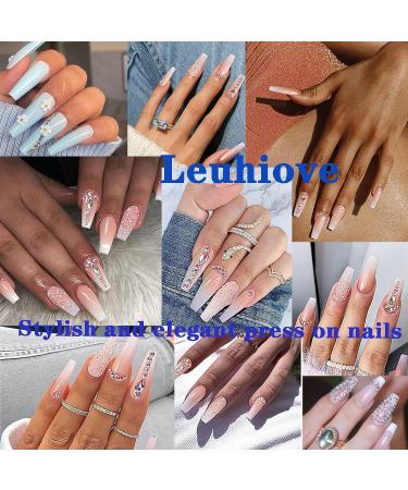 Pink Glitter Gradient Medium Ballerina Press on Nails with Crystal Gem Design - 24Pcs Luxurious False Nails Set for Women & Girls - Buy Online on GoSupps.com