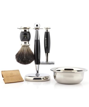 JAG Shaving luxury rasier set for men with a double-sided razor planer razor brush razor brush stand bowl and leather case for razor planes