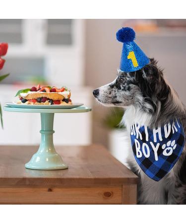 FLYSTAR Dog Birthday Bandana with Hat and Number - Blue Plaid Party Outfit for Small Medium Large Dogs - Buy Online on GoSupps.com