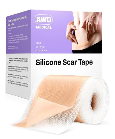 AWD Medical Silicone Scar Sheets - Silicone Gel Sheets for Scar Removal, Silicone Sheets For Removing Scars Painlessly, Reusable Silicone Scar Tape, Custom Size Strips For Scars 1.6” x 60” Roll 1.6x60 Inch (Pack of 1)