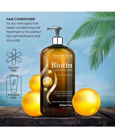 MAJESTIC PURE Biotin Conditioner for Hair Loss - DHT-3 Blocker - Keratin & Rosemary Oil - Sulfate Free - 16 fl oz - Buy Online on GoSupps.com