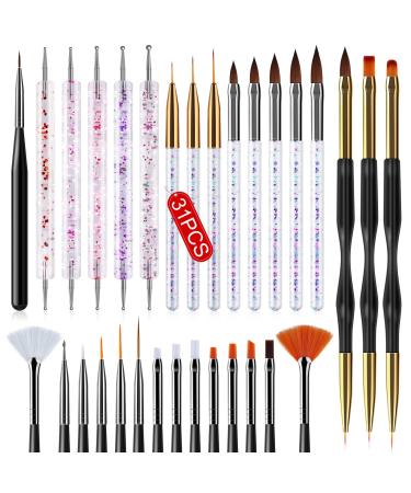 Saviland 31PCS Nail Art Brushes Set - Nail Brushes for Nail Art U V Gel Nail Brushes, Acrylic Nail Brushes, Liner Brushes, Dotting Tools Set, Nail Design Kit for Nail Salon Home Use 31pcs Nail Brushes