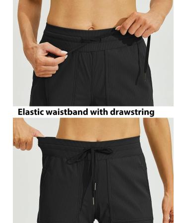 Willit Women's Striped Capris Hiking Travel Pants - Lightweight Quick Dry Drawstring Workout Pants with Pockets - Black XX-Large - Buy Online on GoSupps.com