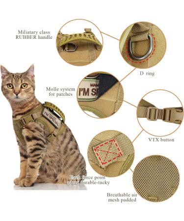 Tactical Cat Harness - Escape Proof Soft Mesh Pet Vest for Large Cats & Small Dogs - Adjustable and Comfortable - Khaki - Buy Online on GoSupps.com