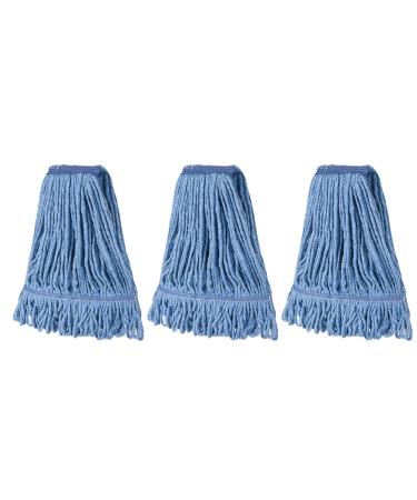 Matthew Cleaning Heavy Duty Mop Head Commercial Replacement for General and Floor Cleaning, Wet Industrial Blue Cotton Looped End String Head Refill (Pack of 3) Blue Blue 3 Count (Pack of 1)