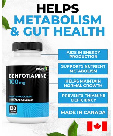 Renew Actives Benfotiamine 100mg Supports Energy Production & Overall Wellness Vegan Non-GMO Gluten-Free 120 Capsules - Buy Online on GoSupps.com