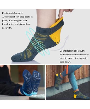 3 Pairs Unisex Non Slip Grip Socks for Yoga, Hospital, Pilates, Barre | Ankle Cushioned - Dark Blue Green - Small-Medium - Buy Online on GoSupps.com