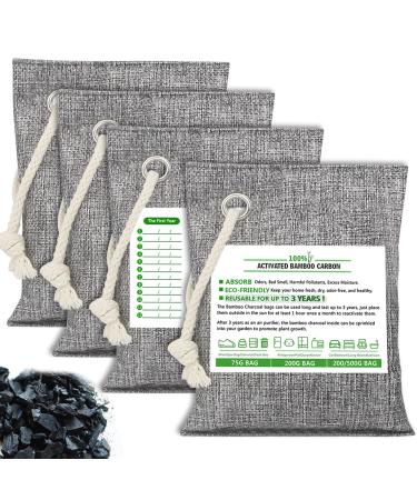 4 Pack Nature Fresh Charcoal Bags total 800g Odor Absorber Bamboo Charcoal Air Purifying Bags Nature Fresh Charcoal Bag Air Freshener Odors Moisture Absorber for Home Car Pets Room Closet