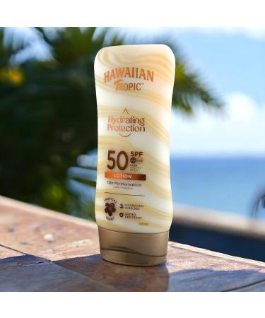 Hawaiian Tropic - Hydrating Protection Sunscreen SPF 50 UVA and UVB Protection 180 ml 12-Hour Moisturisation with Cocoa and Shea Butter Water Resistant Vegan - Buy Online on GoSupps.com