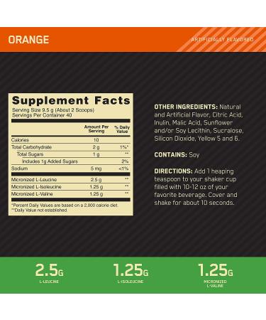 Optimum Nutrition Instantized BCAA Powder - Orange Flavor | 40 Servings for Muscle Recovery - Buy Online on GoSupps.com