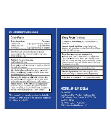 HealthWise Medicated Chest Rub - Refreshing Lemon Cough Suppressant | Relieves Nasal Congestion & Aches | 3.53 oz - Buy Internationally - Buy Online on GoSupps.com