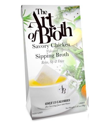 The Art of Broth Chicken Broth, Savory Chicken Flavored Sipping Broth Bag, Non-GMO, Vegan, Gluten-Free, Kosher (Pack of 6)