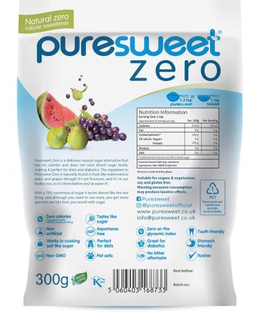 Puresweet Zero 100% Natural Zero Calorie Sweetener No Bitter Aftertaste Diabetic Friendly Tooth Friendly Vegan Non GMO - 10.58 Oz - Buy Online on GoSupps.com