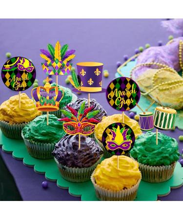 Yavxzvbw Happy Madri Cupcake 32Pcs Mardi Gras Cupcake Toppers Mardi Gras Cupcake Decorations Masquerade Face Covering Cupcake Toppers for Mardi Gras Carnival Masquerade Birthday Party Supplies - Buy Online on GoSupps.com